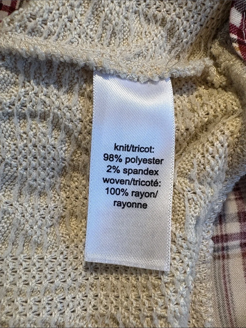 Maurices Cream Cable-Knit Sweater Vest with Plaid Layered Hem and Sleeves